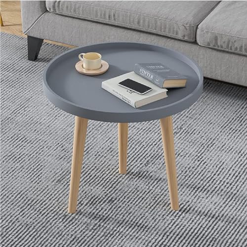 Image of Small Round Coffee Table, Modern Side Table with 3 Stable Legs, Multifunctional Sofa Side Table for Balcony Office (Grey)