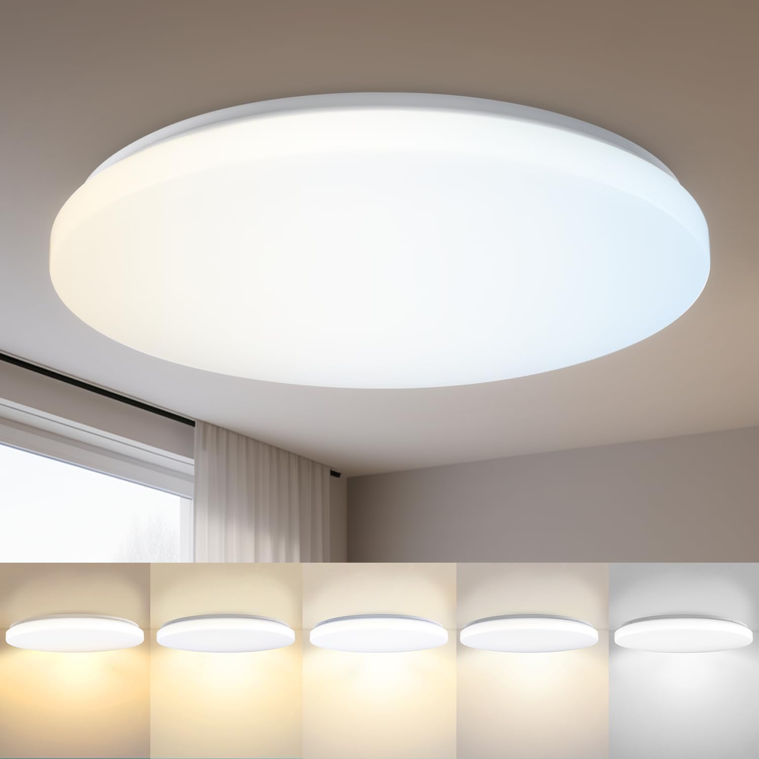 Hamilyeah 20 inch Ceiling Light Flush Mount 48W, Dimmable LED Ceiling Light Fixture, Simple Close to Ceiling Light 5CCT for Living Room, Dining Room, Bedroom, Hotel, Office 20INCH White 5CCT