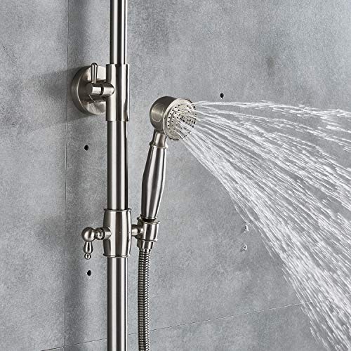 Rozin Bathroom 2 Cross Knobs Mixer Shower Combo Set 8-inch Rainfall Shower Head with Handheld Spray Brushed Nickel