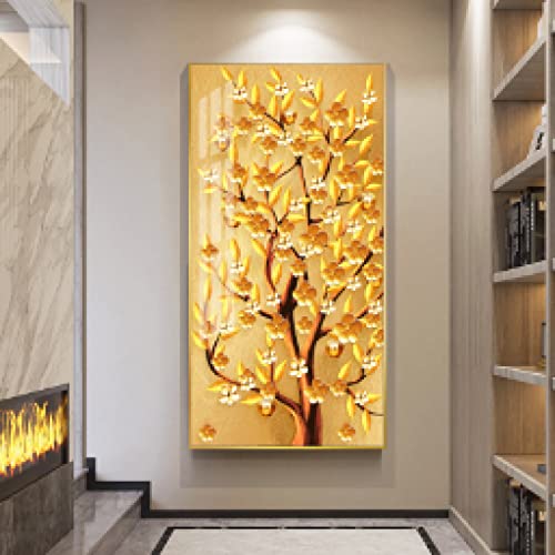 Peinture murale art riche arbre fleur jaune toile salon premium 80x160