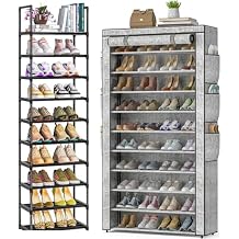 OYREL 10 Tier Narrow Tall Shoe Rack and 10 Tier Dustproof Shoe Cabinet, Large Capacity
