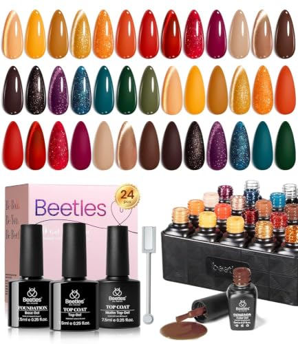 Image of Beetles Fall Gel Nail Polish Colors Set - Red Yellow Cat Eye Gel Polish