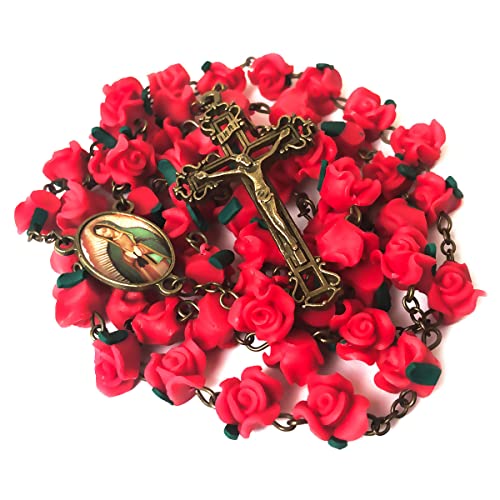 Our Lady of Guadalupe Red Rose Garden Rosary - Rosary Beads Catholic for Women - Catholic Gift - Antique Bronze Crucifix2