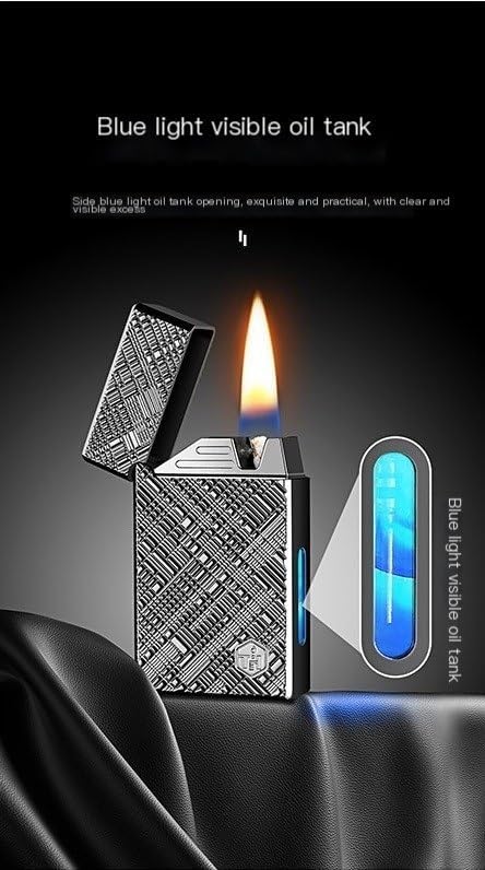 Voice-Activated Ignition Oil-Electric Kerosene Flip Lighter with Sound,USB Rechargeable, for Men Husband(Gold2)