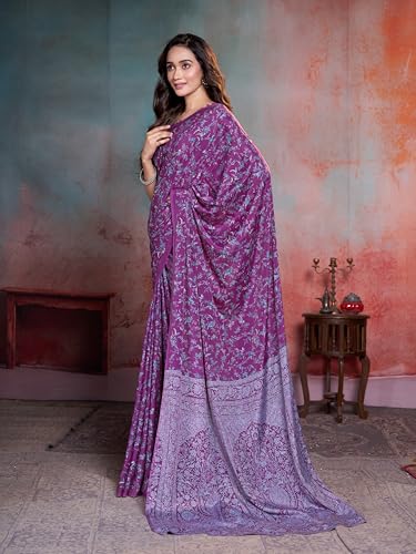Image of Garden Vareli Floral Print Crepe Saree With Unstitched Blouse Piece