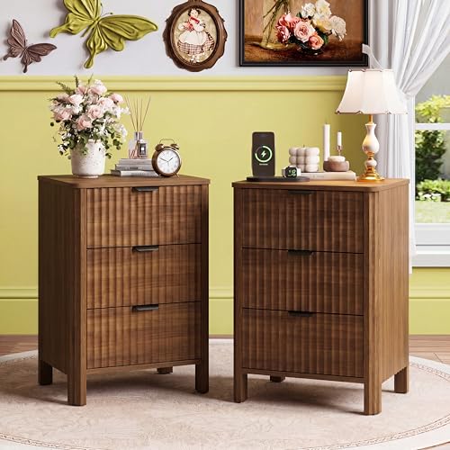 Image of Wodeer 3 Drawer Dresser for Bedroom, 20 inch Wide Wood Storage Cabinet with Fluted Design, Modern Chest of Drawers for Living Room, Nursery Clothing Organizer with Metal Slides, Anti-Tipping