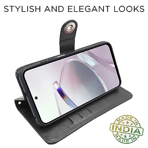 Image of Pikkme Mi Redmi 12 5G / Poco M6 Pro 5G Flip Cover Leather Finish | Inside TPU | Wallet Stand and Shock Proof | Button Flip Case for Mi Redmi 12 5G / Poco M6 Pro 5G (Black)