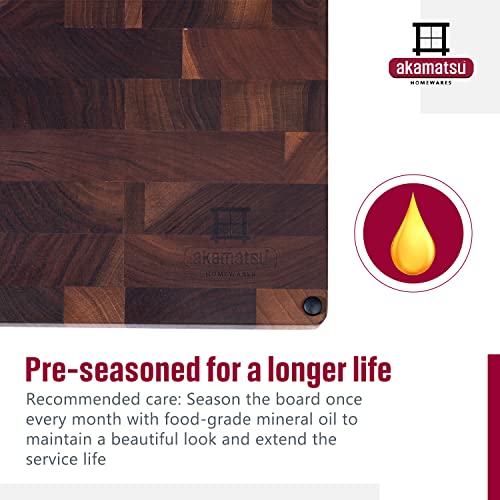 Akamatsu Homewares | Kurumi Walnut Large Cutting Board | End Grain Charcuterie Board With Deep Juice Well | 17X13.2X1.3" Butcher Block | Serving Board With Sorting Compartments | Sustainable Gift Box #TOP6