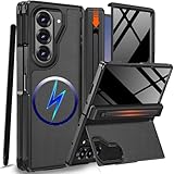 NINKI for Samsung Galaxy Z Fold 7 Case with S Pen Holder & Stylus & Invisible Kickstand, Magnetic Privacy Screen Protector Hinge Phone Cover for Samsung Z Fold 7 Case with Slim S Pen Holder – Black