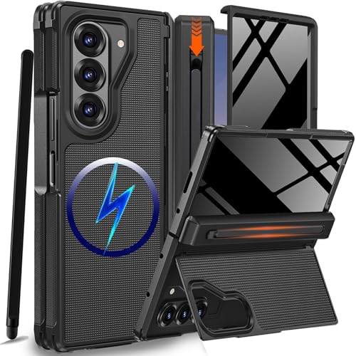 NINKI for Samsung Galaxy Z Fold 7 Case with S Pen Holder & Stylus & Invisible Kickstand, Magnetic Privacy Screen Protector Hinge Phone Cover for Samsung Z Fold 7 Case with Slim S Pen Holder – Black