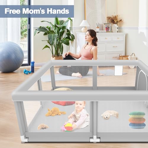 Image of Baby Playpen for Babies and Toddlers 50 x 50 inch, Play Yards Indoor & Outdoor, Sturdy Safety Play Pen with Soft Breathable Mesh, Baby Fence