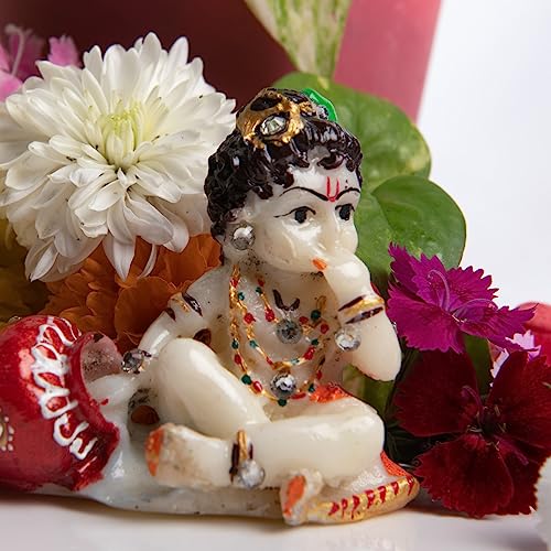 Image of Wonder Care Marble Laddu Gopal Little Krishna Statue Hindu God of Love and Divine Joy Kanha Baby Krishna Idol Murti for Janmashtami Festival Puja Temple Decor