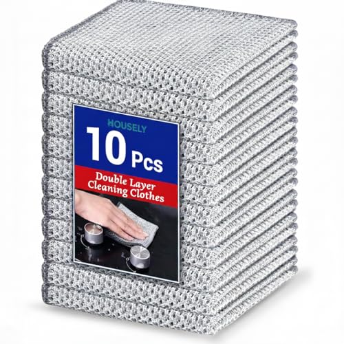 Image of HOUSELY Non Scratch Wire Dish Cloth (Pack of 10), Steel Scrubber for Utensils Cleaning, Multipurpose Wet and Dry Cleaning, Stainless-Steel Dish Wash Scrubber for Washing Dishes, Sinks, Counters
