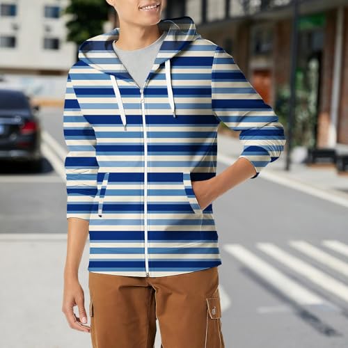 LOAIHA Men's Striped Full Zip Hoodie Casual Jacket With Drawstring Hood And Kangaroo Pockets For Outdoor Wear2