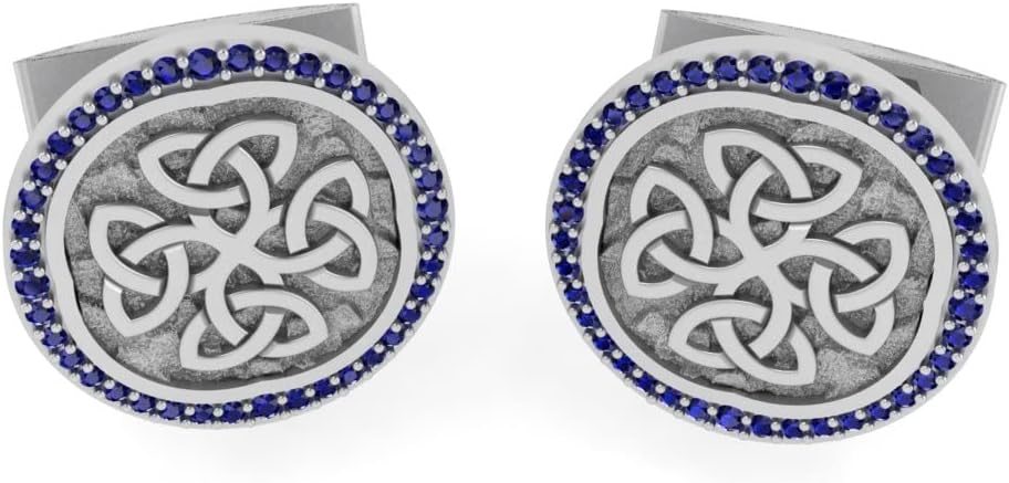 RATNAVALI ARTS Round Celtic Knot Design Cufflinks for Men with Gemstone | 925 Sterling Silver Formal & Wedding Wear Accessories | Gift Box Included
