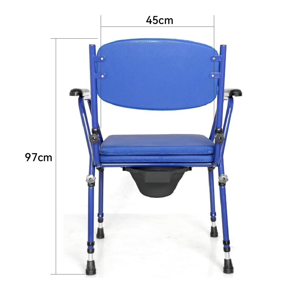Akriva Toilettenstuhl mit Eimer, höhenverstellbarem Sitz und Rückenlehne，rutschfeste Füße, extra gepolsterter Sitz, WC Stuhl für Senioren & Pflege, Blau