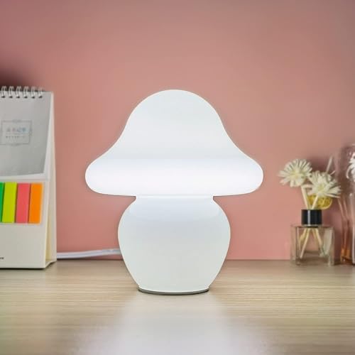 CometMars Mushroom lamp, Glass Table Lamp Vintage Style Night Light，3 Colors Adjustable LED Small Nightlight for Bedroom, Bedside, Living Room, Home Decor (Mushroom-Transparent)