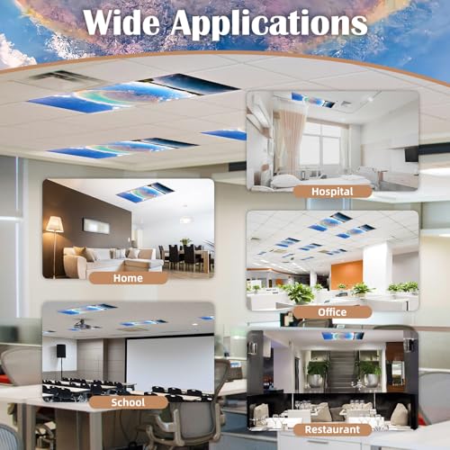Image of ANGSYLTH 8 Pcs Fluorescent Light Covers - 4 x 2 Feet Covers for Ceiling Lights, 8 x 10 Magnetic Light Filters for Classroom, Office, Hospitals (Blue Sky - Rainbow)
