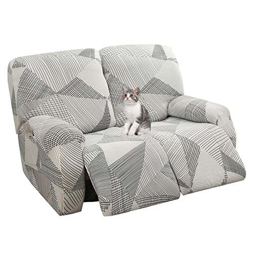 Jaotto Stretchhusse für Relaxsessel Elektrisch 6-Teilig Sesselbezug Sesselschoner für Liege Sessel Elastisch Waschbar Bezug für Fernsehsessel mit Taschen Stretch Recliner Cover,Weiße Linie Cover