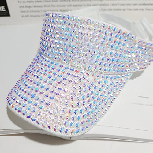 Image of Gudessly Shiny Rhinestones Sport Sun Visor Adjustable Summer Cap Visor Caps for Women Men