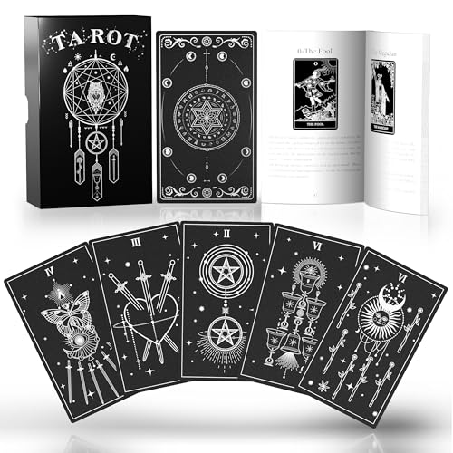 ACELION Jeu de cartes de tarot original avec guide (français non garanti), 78 cartes de tarot avec feuille d'or sur la surface, jeu de fortune, tarot pour débutants