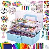 Drookaen Bastelset Kinder, 3000+Pcs Bastelkoffer Bastelbedarf Set Gehören Pipe Pfeifenreiniger Chenilledraht Pompons Kulleraugen DIY Weihnachten DIY Set für Kinder Zum Basteln und Dekorieren