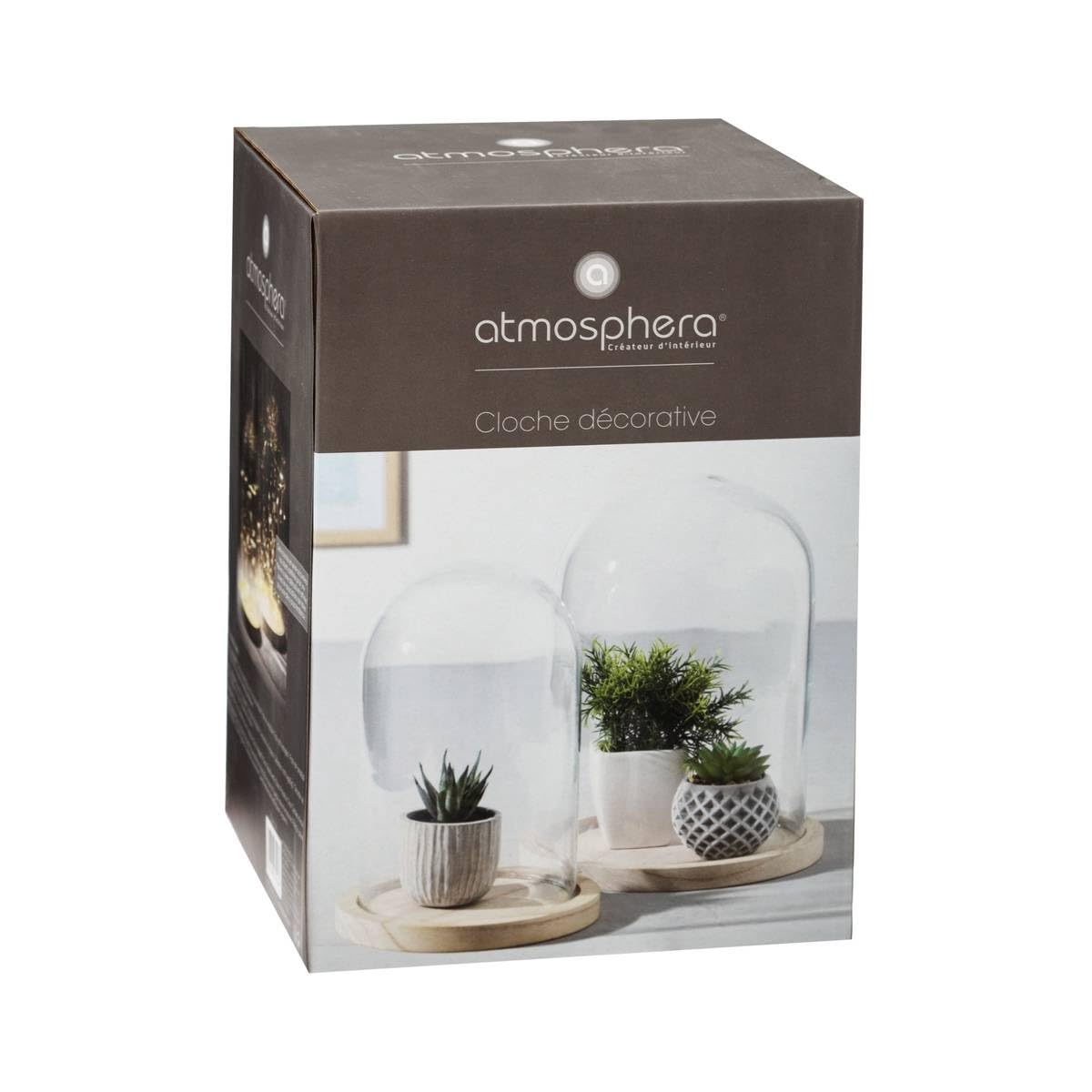 Atmosphera Campana de Vidrio y Madera Transparente H26 cm