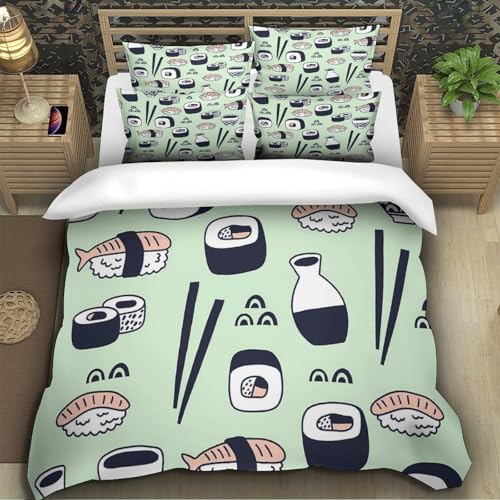 Parure de lit sushi microfibre ultra douce housse couette zip 140x200