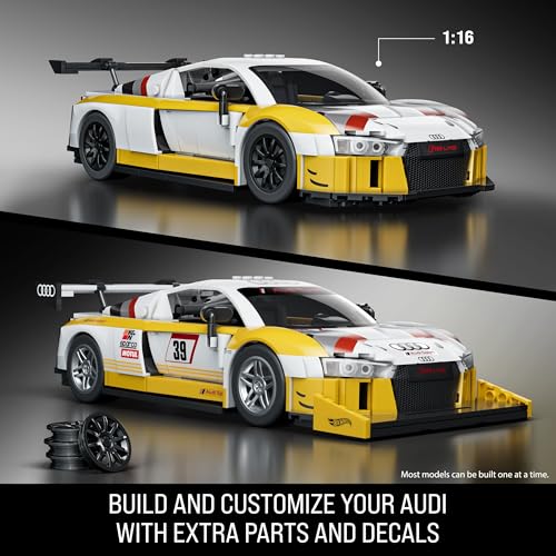 Image of Mattel Brick Shop Hot Wheels 2015 Audi R8 LMS Elite Series Building Set, with 820 Pieces, Realistic Details and Custom Stickers, JFT18