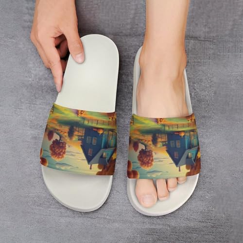 Pumpkin Country Scene Funny House Sandals Non Slip Shower Slippers Quick Drying Bathroom Shoes for Women Men 6