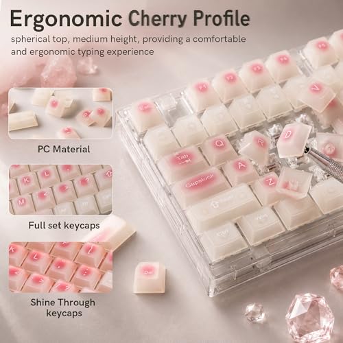 Image of dagaladoo Beige Jade keycaps Clear, Translucent Jelly PC Keyboard caps,Frost Shine Through keycap Set,115-keys Cherry Profile Custom keycap for 60% 65% 75% 100% Cherry Gateron MX Mechanical Keyboard