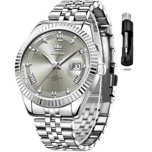 Image of OLEVS Classic Mens Watch Diamond Analog Luxury Watches Stainless Steel Waterproof Date Two Tone Luminous Watch for Men