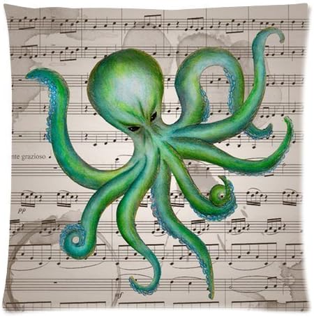 Generic Personalized Ghost Green Octopus and Retro Style Music Note for Zippered Throw Pillowcase 18x18 inches (one sides)