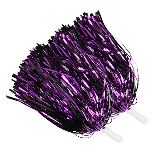ICObuty Metallic Cheerleading Pom Poms Foil Fluffy 12 inch 2 Pack NO Sheddingfor Sport Squads Dance Hen Party Stage Performance Celebration (Purple/Black)