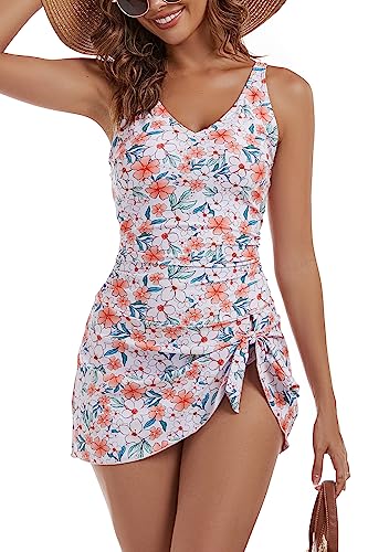 Image of Aidonger One Piece Swim Dress Swimsuits for Women Tummy Control Swimdress Skirt Bathing Suit