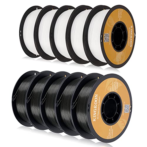 Image of Kingroon PLA 3D Printer Filament,10 Rolls, Dimensional Accuracy + /- 0.02 mm, 10kg Spool(22lbs), 1.75 mm,5Black+5White