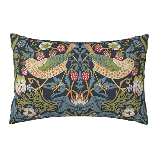Keebik William Morris Strawberry Thief Throw Pillow Covers Decorative Outdoor Soft Pillowcases Home Decor Living Room Cushion Case for Bed Couch Car 12x20 Inch