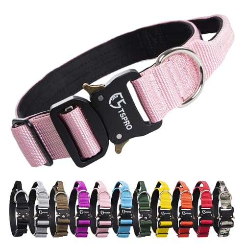 TSPRO Tactical Premium Dog Collar with Handle & Heavy Duty Quick Release Metal Buckle