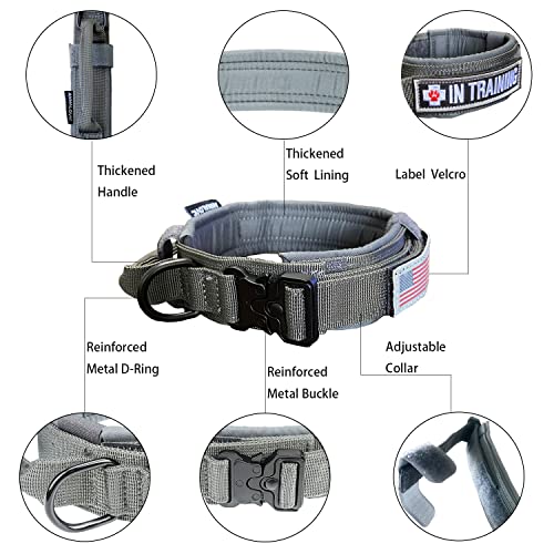 Annalovic Tactical Dog Collar With Velcro, K9 Military Dog Collar With Handle, Adjustable Nylon Dog Collar With Heavy Duty Metal Buckle, Dog Collar For Small, Medium, Large Dogs (L, Grey) #TOP2