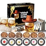 Whiskey Smoker Kit with Torch - 6 Flavors Wood Chips, 2 Metal Ice Cubes, 2 Glasses - Cocktail Smoker Infuser Kit, Old Fashioned Drink Smoker Kit, Birthday Whiskey Bourbon Gifts for Men,Dad(NO Butane)