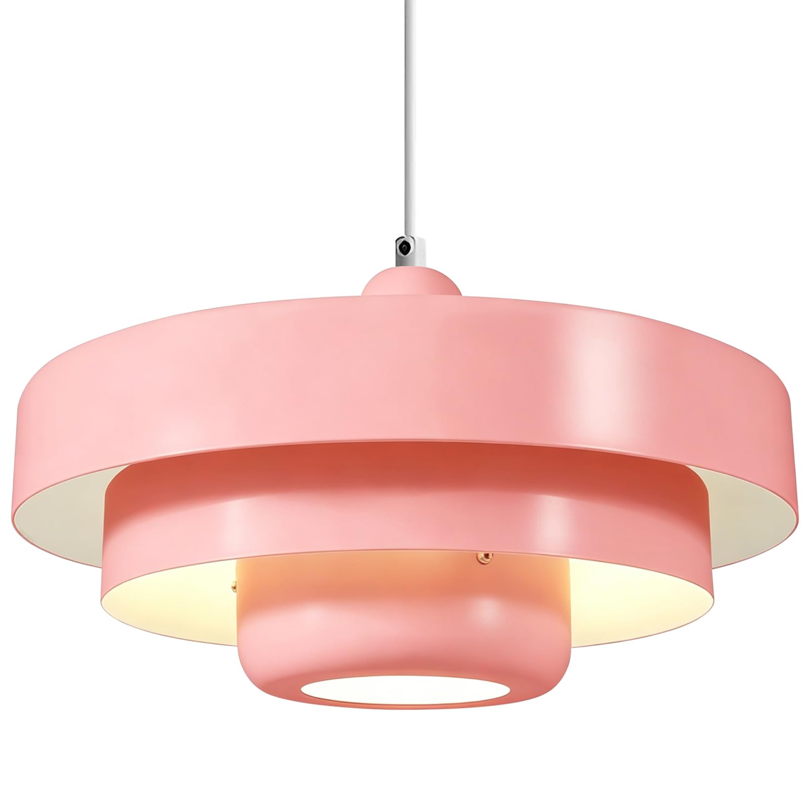 Mikeru Mid Century Style 3-Tier Pink Ceiling Chandelier, 35cm Metal Shade, 150cm Adjustable Hanging Lamp, Home Kitchen Hotel Cafe Decoration