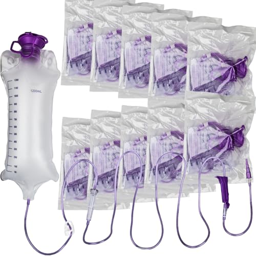 10 Packs Bulk Set 1200ML E-nteral Delivery Gravity Bag Set Disposable E-nteral N-utrition Bag Gravity Feeding Bag - Bags Kit Easy to Use for N-utrient Delivery