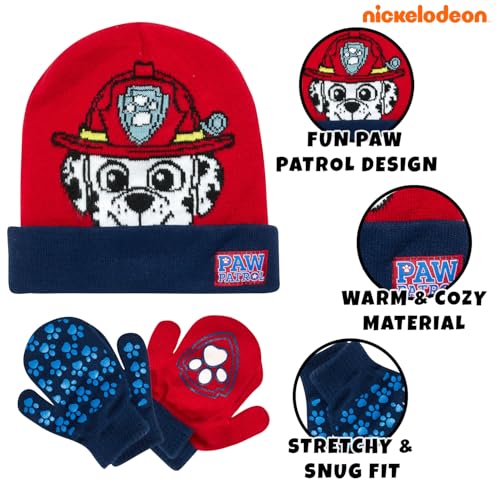 Image of Nickelodeon Boys Paw Patrol Winter Hat, 2 Pair Gloves or Mittens (Toddler /Little Boys)
