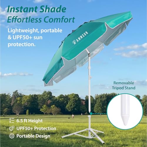 AMMSUN 6.5ft Sun Shade Umbrella, Premium Portable Umbrella with Stand, Lightweight, Easy to Carry, Push Button Tilt, UV 50+ Protection, Ideal for Sporting Games, Turquoise by AMMSUN - Image 3