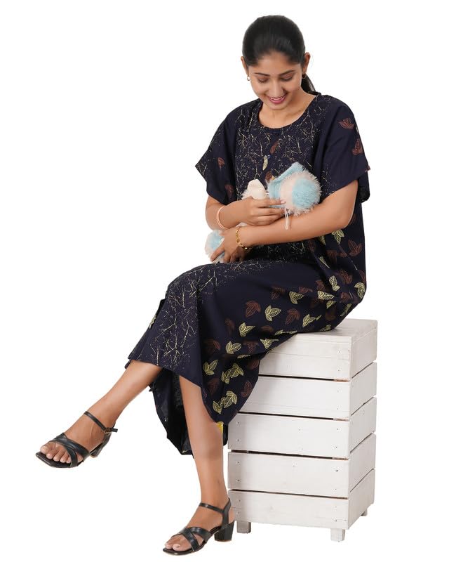 Image of MENMAII Women's [L-4XL] Full Open /Front Buttoned [a Kind of Adaptive Clothing] Multipurpose Nighty for Maternity /Pregnancy /Elderly /Patient /Feeding /Hospital Purpose Nighty Calf Length