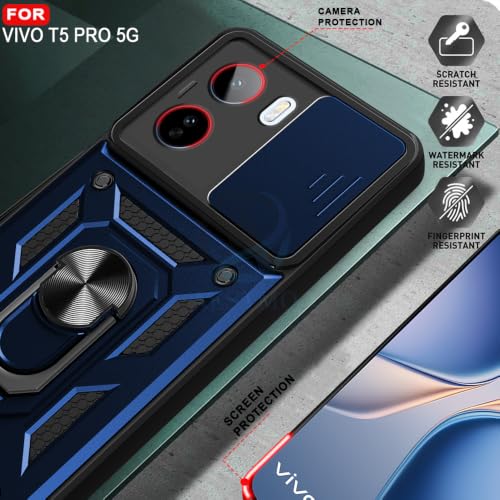 Image of AESTMO Tough Armor Vivo T5 Pro 5G Bumper Back Case Cover | Ring Holder & Sliding Camera Shield Cover | 360 Degree Protection Back Case Cover for Vivo T5 Pro 5G (Black)