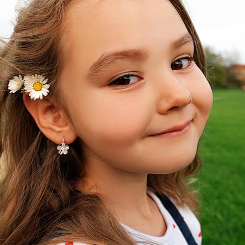 MILACOLATO 925 Sterling Silver Flower Hoop Earrings for Women 18K White Gold Plated Plumeria Flower Dangle Earrings Hypoallergenic Leverback Earrings for Sensitive Ears Valentine's Day Jewelry Gifts3