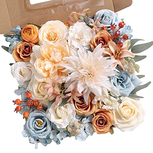 Rongflower Artificial Flowers Combo Fake Silk Flowers Fall Bouquets For Diy Wedding Bouquets Centerpieces Party Baby Shower Home Decorations (Blue White) #TOP11