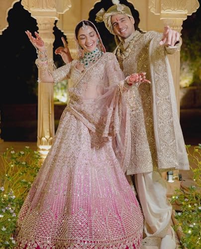 TRENDMALLS Women\'s Satin Embroidery Bridal Lehenga Choli with Net Dupatta Ready To Wear (L148-Pink-S) - Thumbnail 3