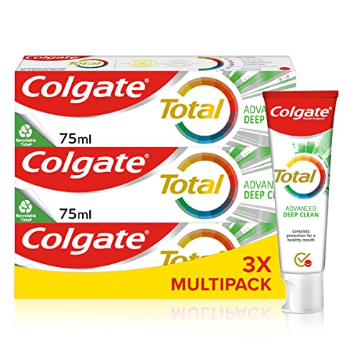 Colgate Total Advanced Deep Clean Toothpaste | Fluoride Toothpaste | Cleans Deep in Hard-to-reach Places | Superior 24 Hour Bacterial Defence | Fights Plaque Bacteria 3x More Effectively
